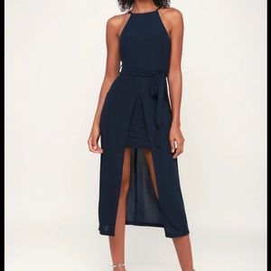 Lulu’s Navy Blue High to Low Midi Dress